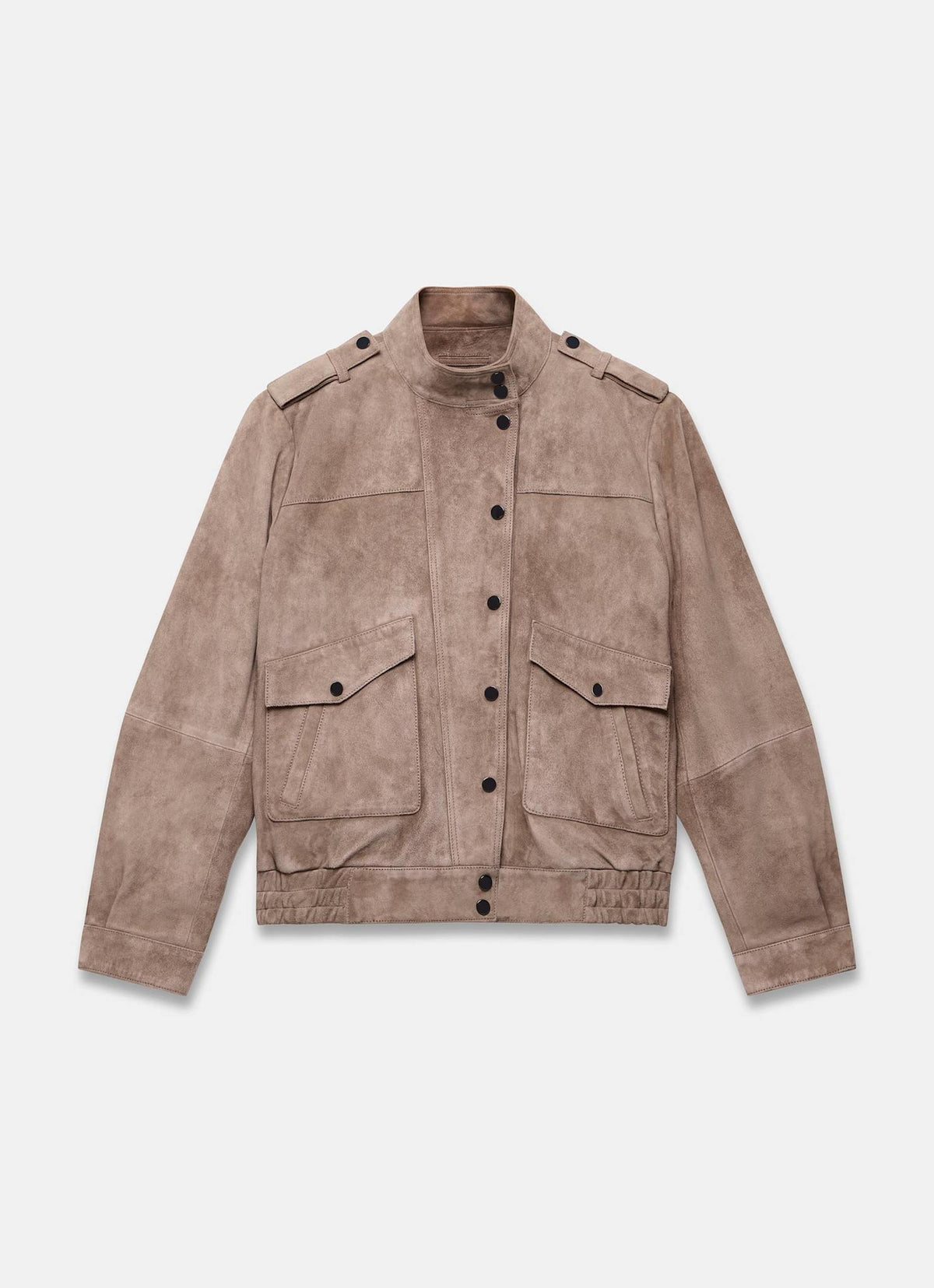 Neutral Suede Bomber Jacket
