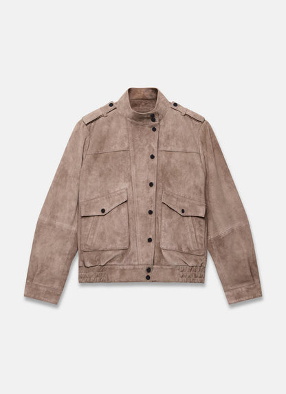 Neutral Suede Bomber Jacket