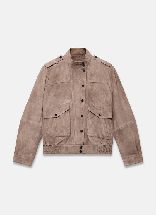 Neutral Suede Bomber Jacket