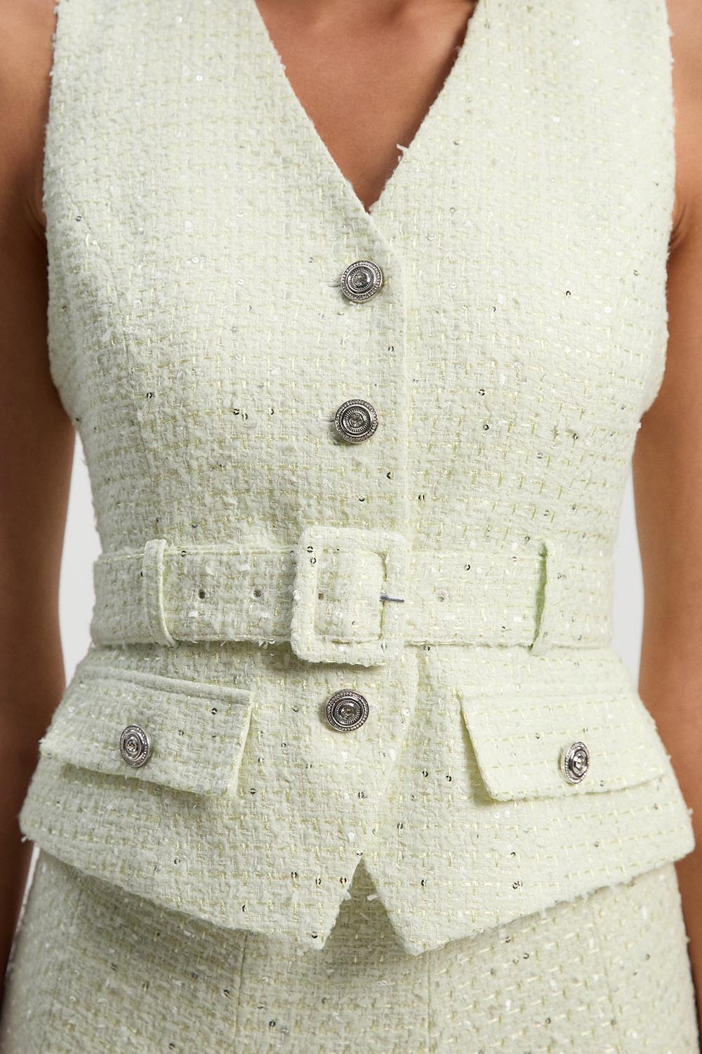 Boucle Tailored Sleeveless Satin Mix Full Skirted Midi Dress