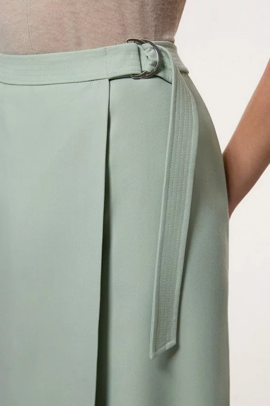 Soft Tailored Wrap A Line Midi Skirt