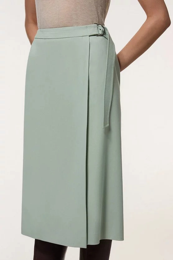 Soft Tailored Wrap A Line Midi Skirt