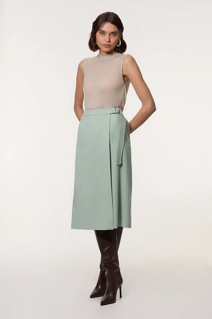 Soft Tailored Wrap A Line Midi Skirt