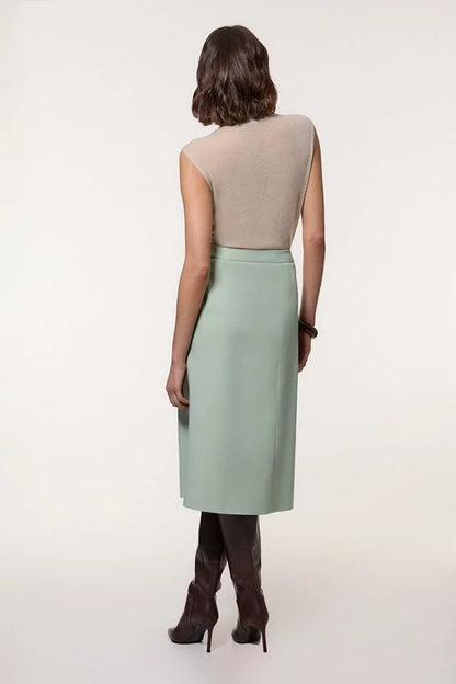 Soft Tailored Wrap A Line Midi Skirt