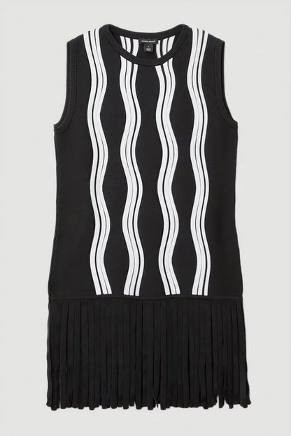 Contrast Wave Knit Top With Fringing