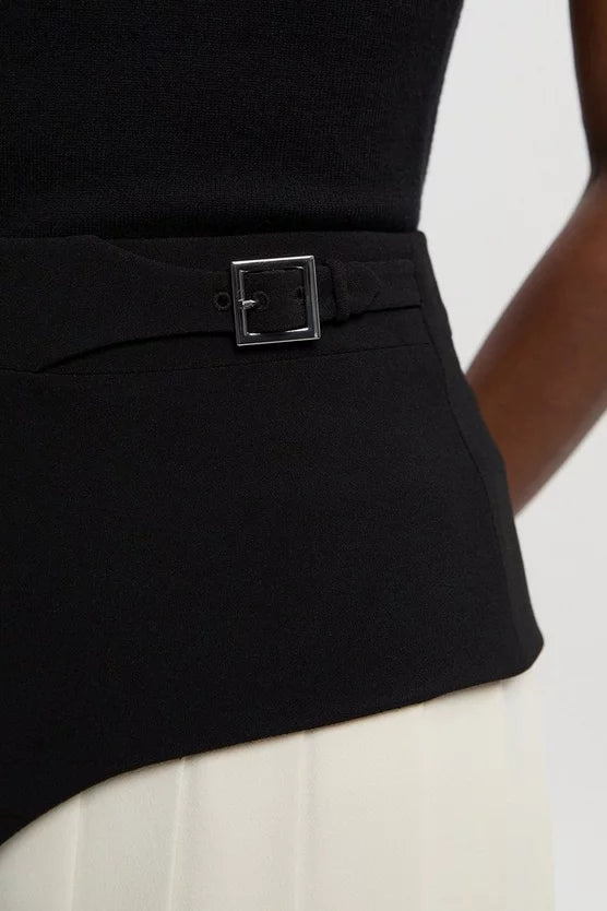Tailored Buckle Detail Pleated Midi Skirt