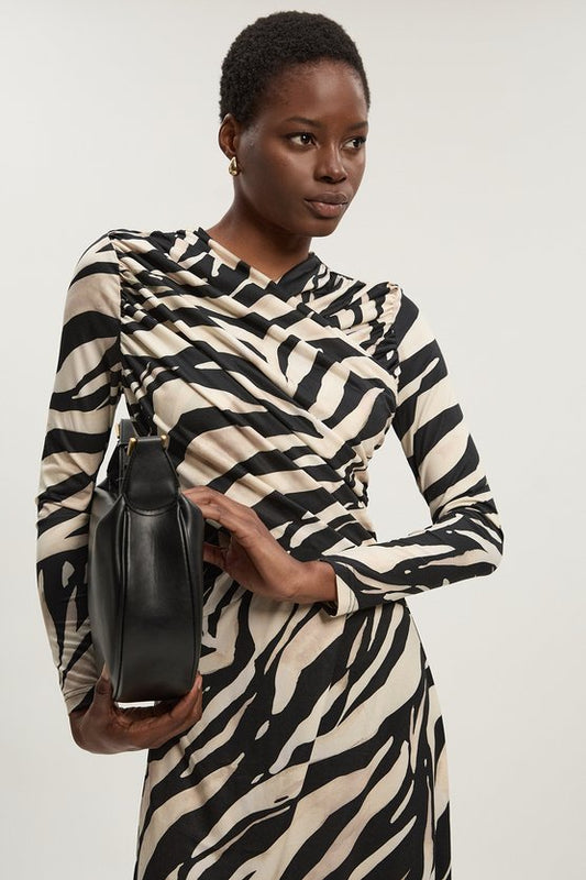 Zebra Print Crepe Twist Detail Maxi Dress