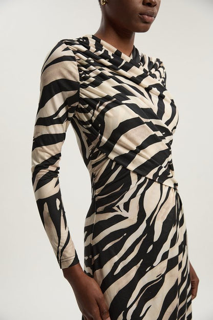 Zebra Print Crepe Twist Detail Maxi Dress