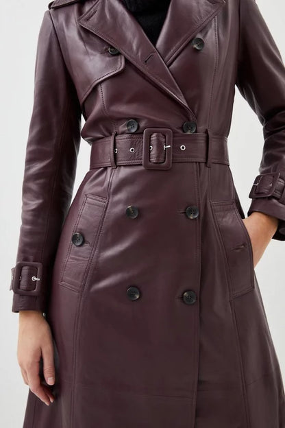Leather Trench Belted Mac Midi Coat