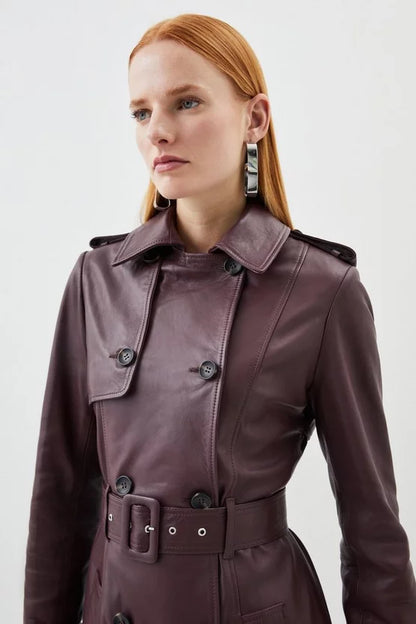 Leather Trench Belted Mac Midi Coat