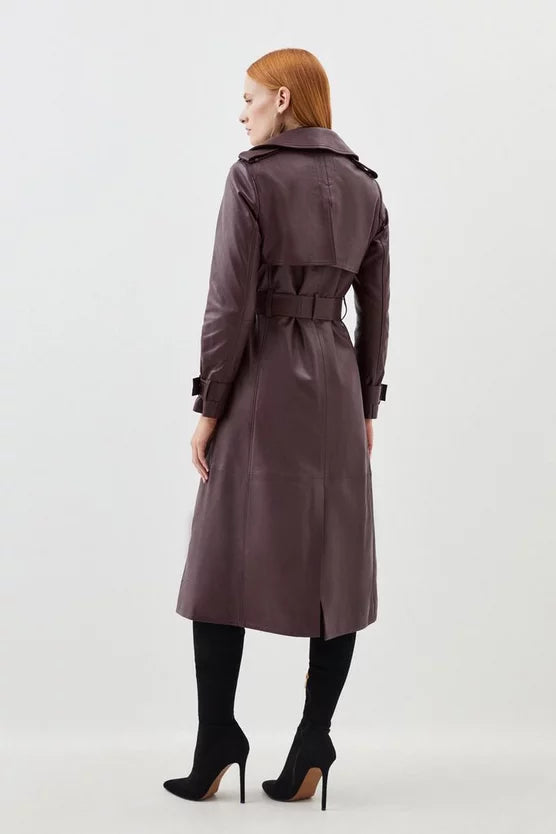 Leather Trench Belted Mac Midi Coat