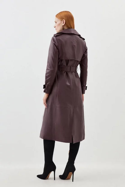 Leather Trench Belted Mac Midi Coat