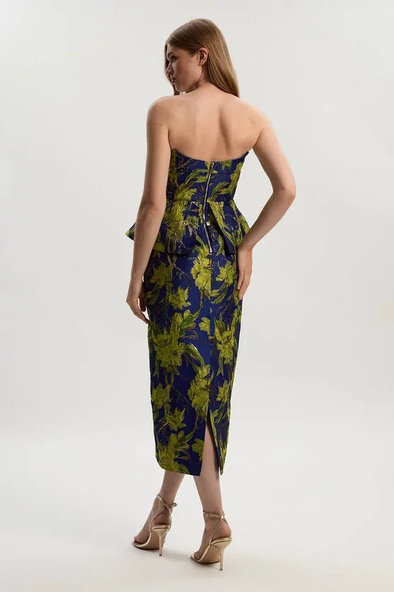 Floral Jacquard Tailored Midi Pencil Dress