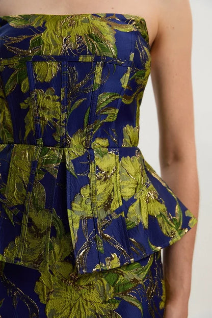 Floral Jacquard Tailored Midi Pencil Dress