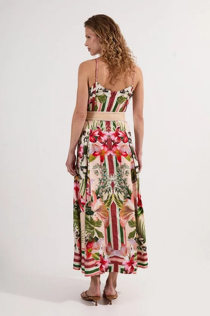 Mirrored Viscose Linen Floral Print Woven Maxi Dress