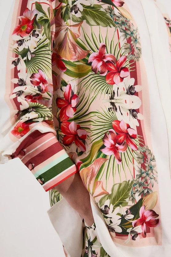 Mirrored Viscose Linen Floral Print Woven Shirt