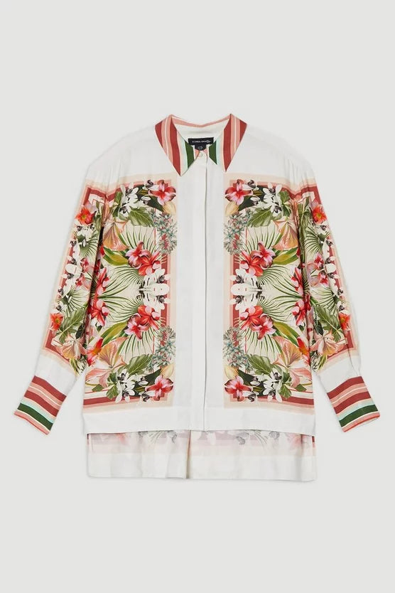 Mirrored Viscose Linen Floral Print Woven Shirt