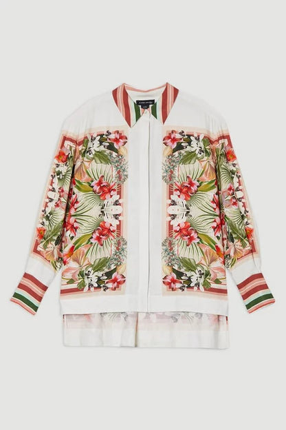 Mirrored Viscose Linen Floral Print Woven Shirt