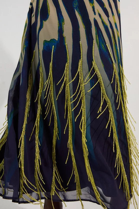 Animal Print Georgette Embellished Strappy Woven Maxi Dress