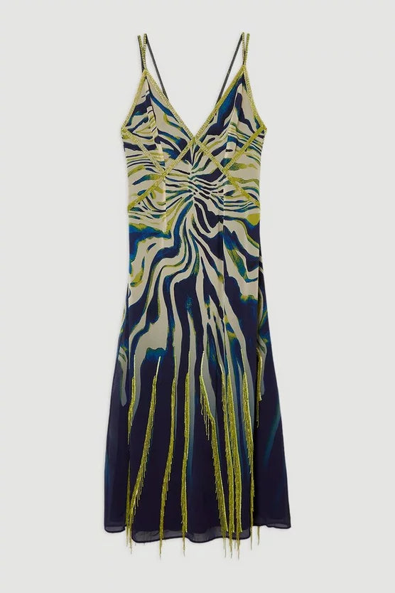Animal Print Georgette Embellished Strappy Woven Maxi Dress
