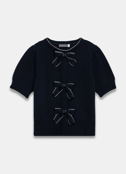 Navy Bow Detail Knit Top