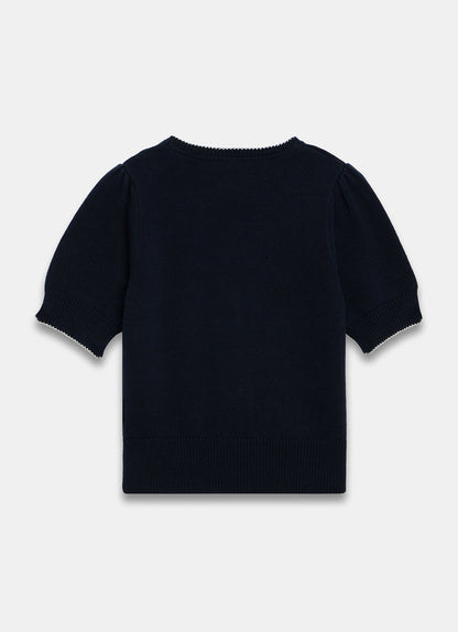 Navy Bow Detail Knit Top