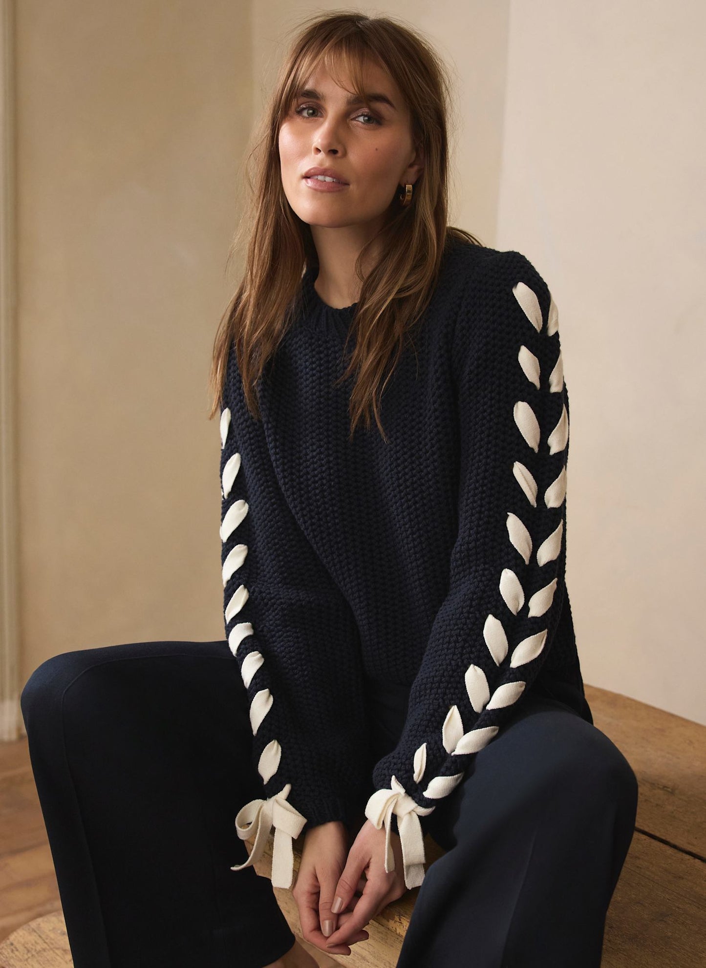 Navy Cotton Blend Ribbon Detail Jumper