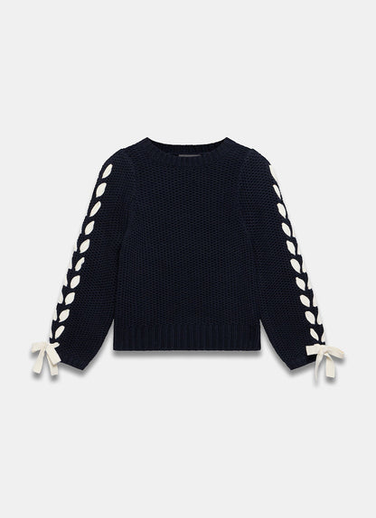 Navy Cotton Blend Ribbon Detail Jumper