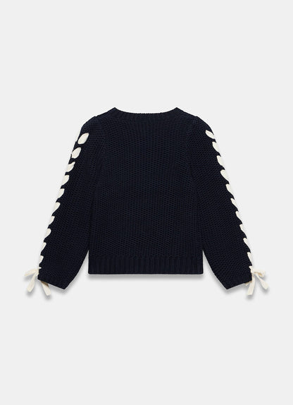 Navy Cotton Blend Ribbon Detail Jumper