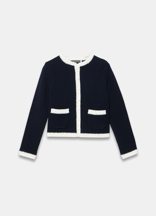 Navy Crochet Cotton Blend Jacket