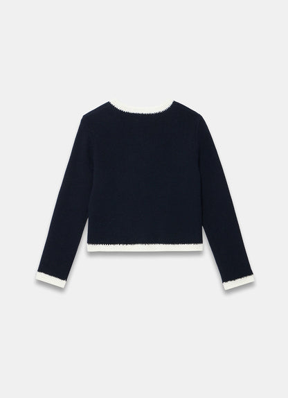 Navy Crochet Cotton Blend Jacket