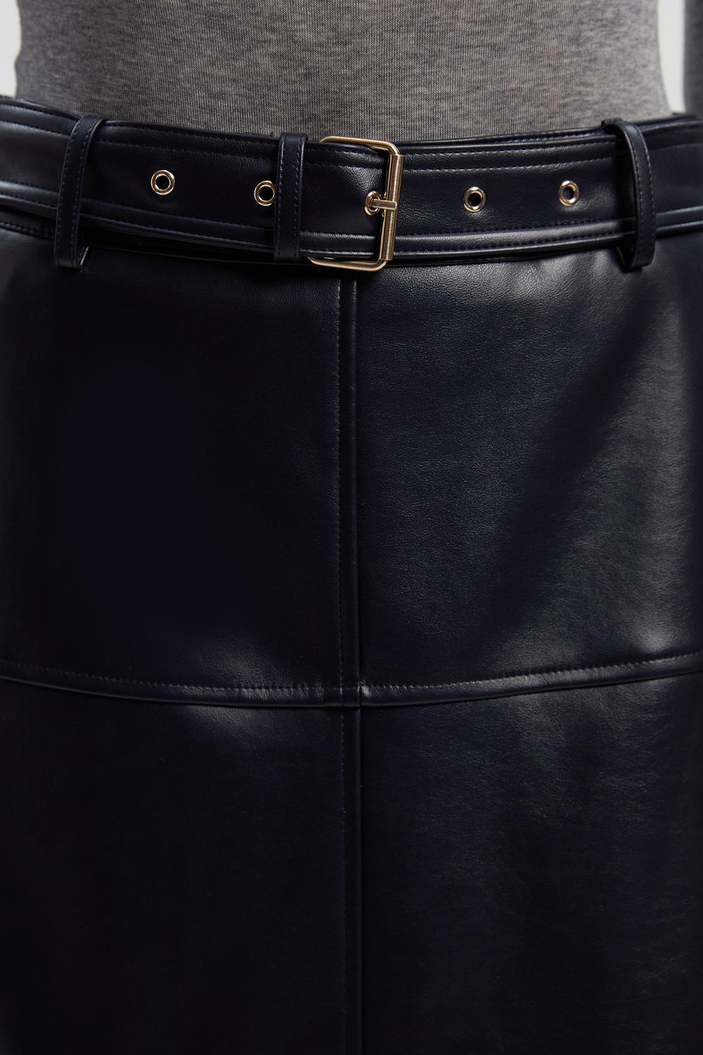 Faux Leather Belted Full Skirt