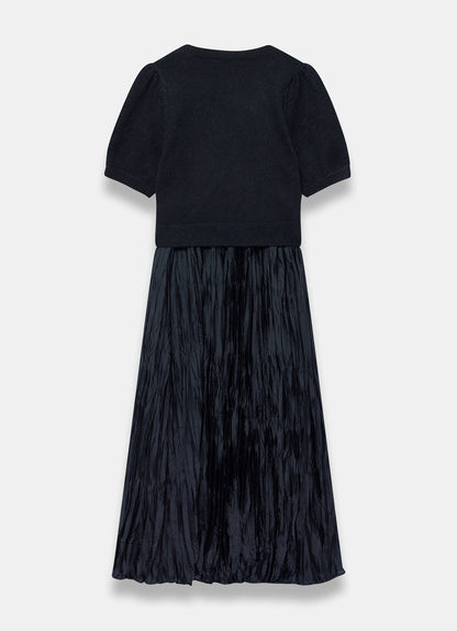 Navy Knit Puff Sleeve Maxi Dress