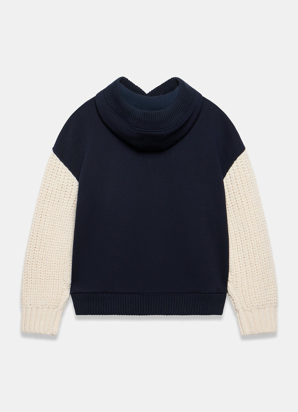 Navy Cotton Blend Contrast Sleeve Hoodie