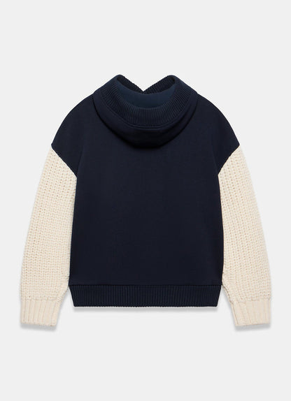 Navy Cotton Blend Contrast Sleeve Hoodie