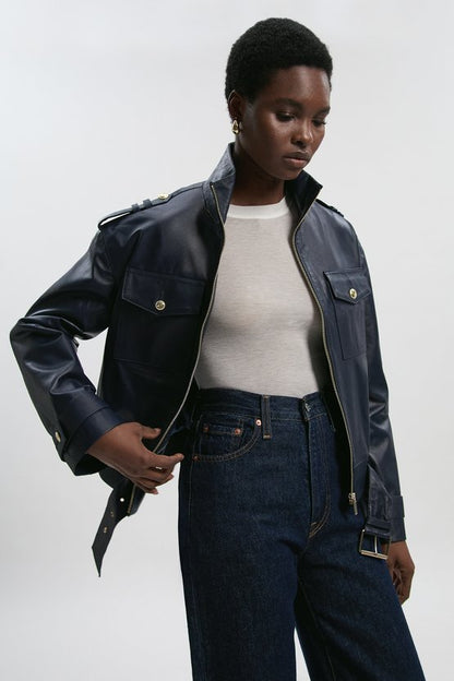 Leather Collared Jacket