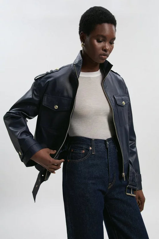 Leather Collared Jacket