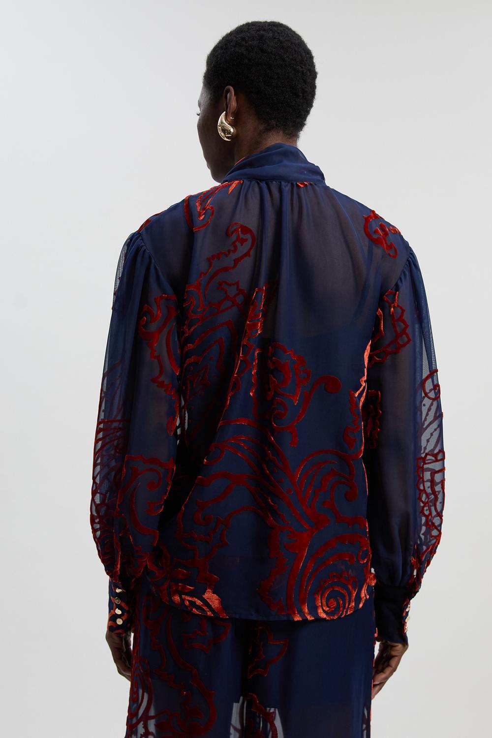 Paisley Devore Woven Pussy Bow Blouse