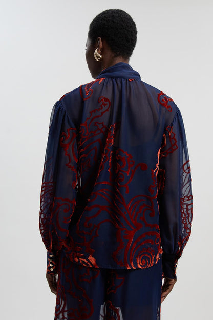 Paisley Devore Woven Pussy Bow Blouse