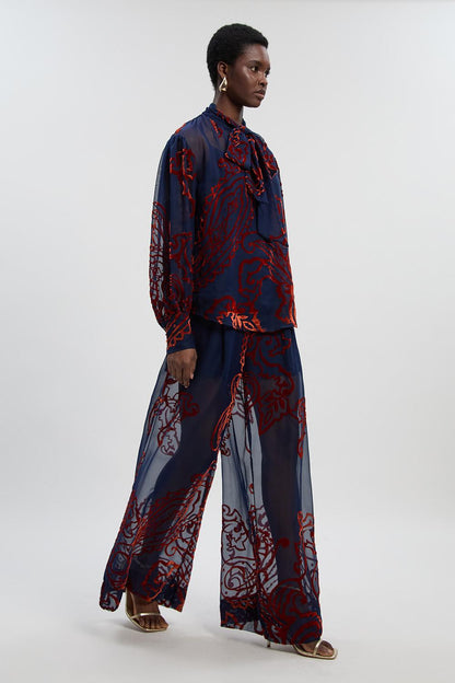 Paisley Devore Woven Wide Leg Trouser