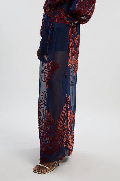 Paisley Devore Woven Wide Leg Trouser