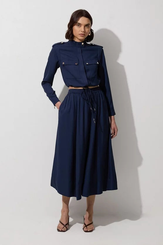 Premium Viscose Linen Tie Waist Woven Skirt