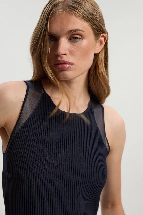 Sleeveless Viscose Blend Knitted Dress With Sparkle Sheer Details