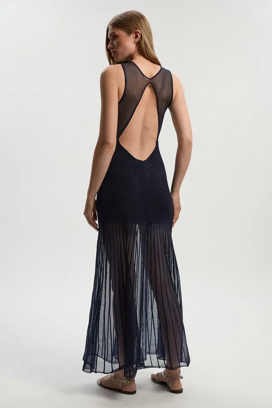 Sleeveless Viscose Blend Knitted Dress With Sparkle Sheer Details