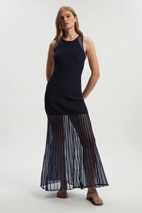 Sleeveless Viscose Blend Knitted Dress With Sparkle Sheer Details
