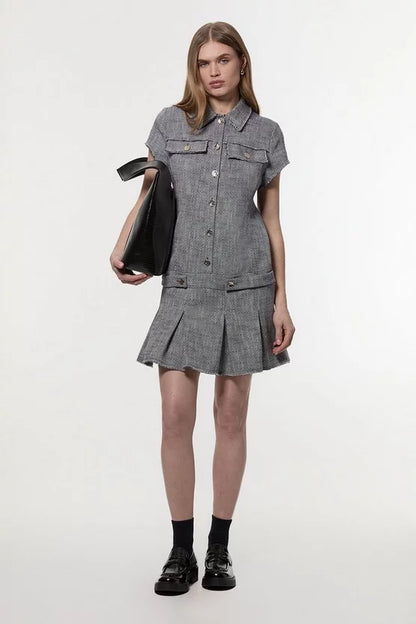 Spring Tweed Tailored Mini Dress