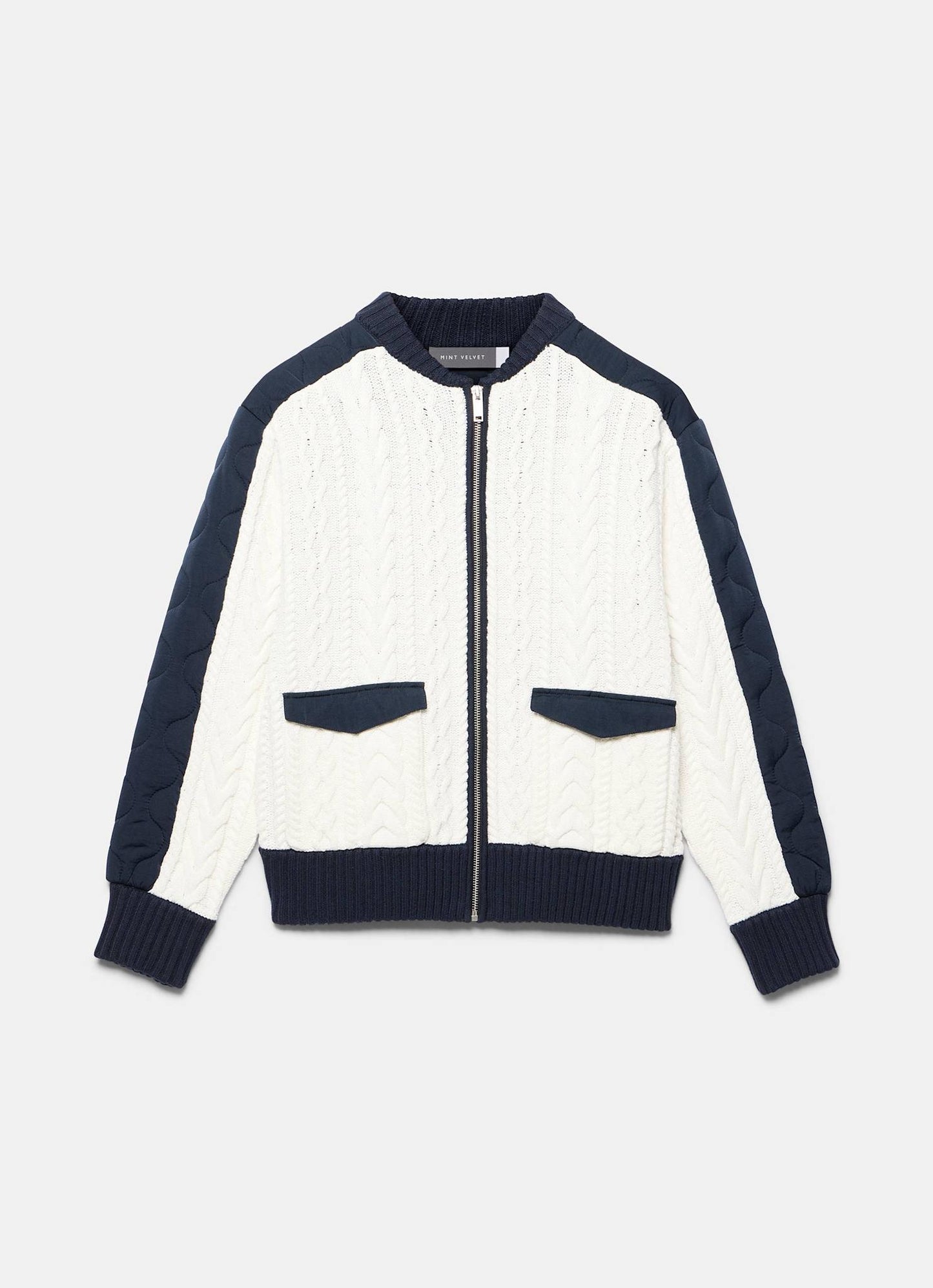 Navy Quilted Cable Knit Jacket