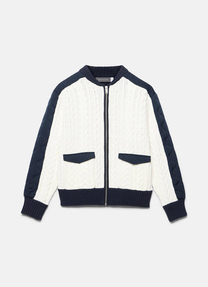 Navy Quilted Cable Knit Jacket