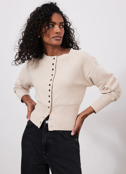 Neutral Cotton Blend Cardigan