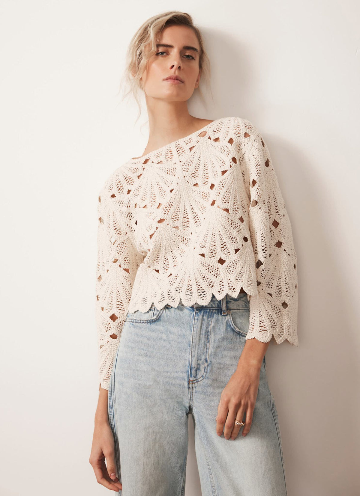 Neutral Crochet Knit Top